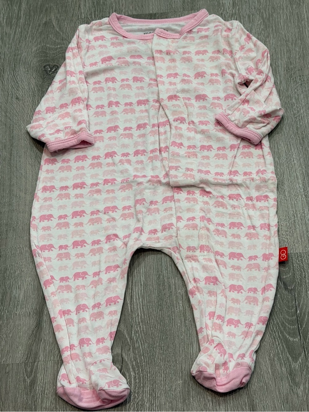 Magnetic Me Pink & White Elephant Print Baby Footie